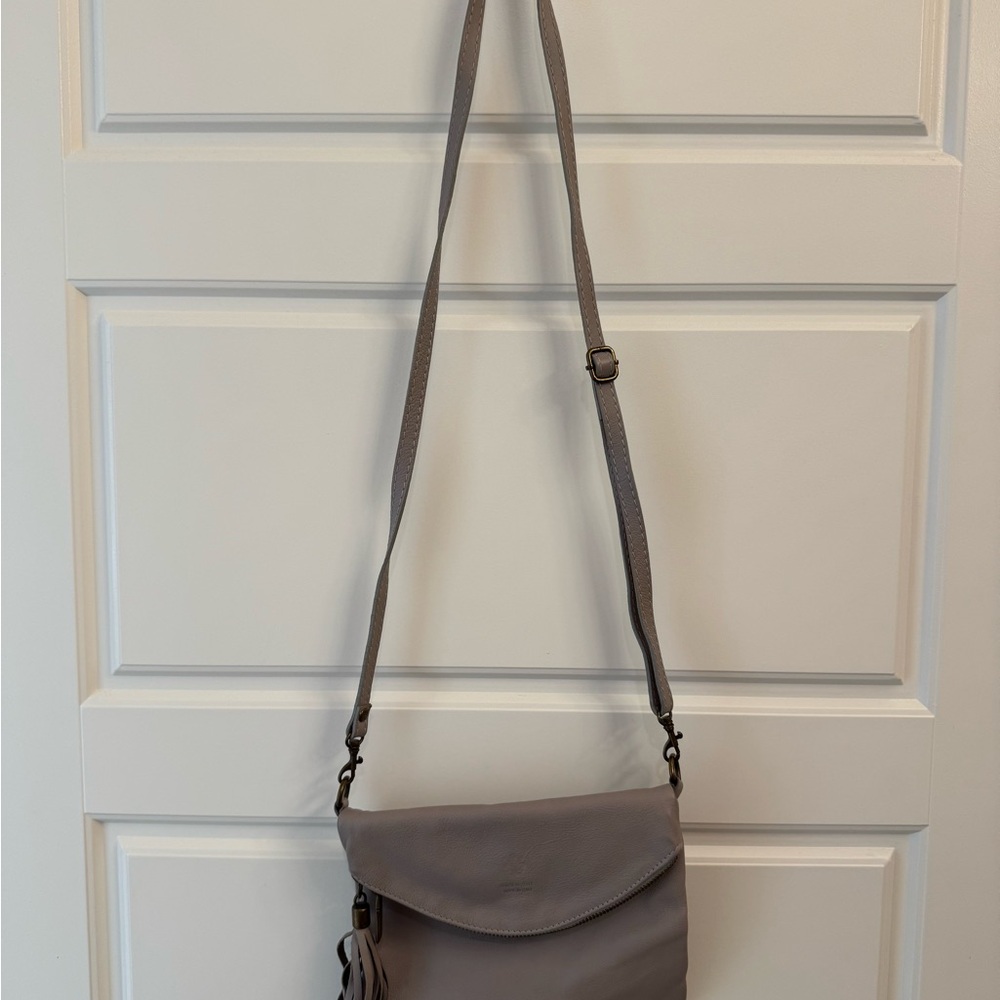 Italian Leather Gray Crossbody Bag